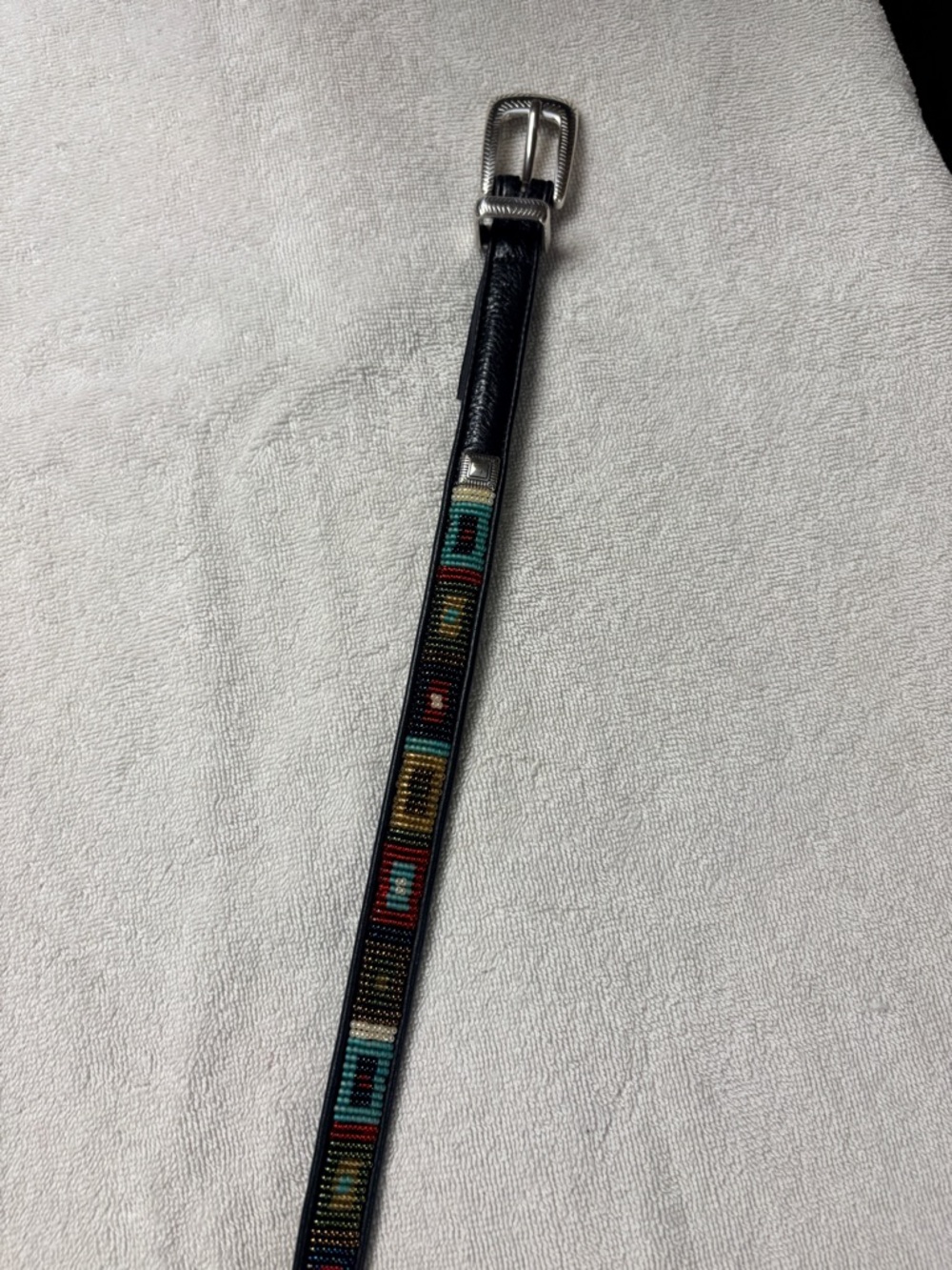 Brighton Beaded Leather Belt with Turquoise & Rust Accent